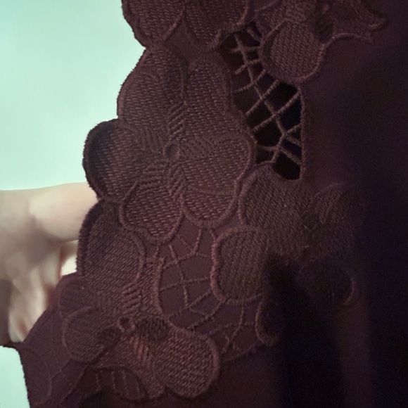 TED BAKER EMMONA EMBROIDERED SKATER DRESS IN BURGUNDY• Size M - Picture 3 of 6